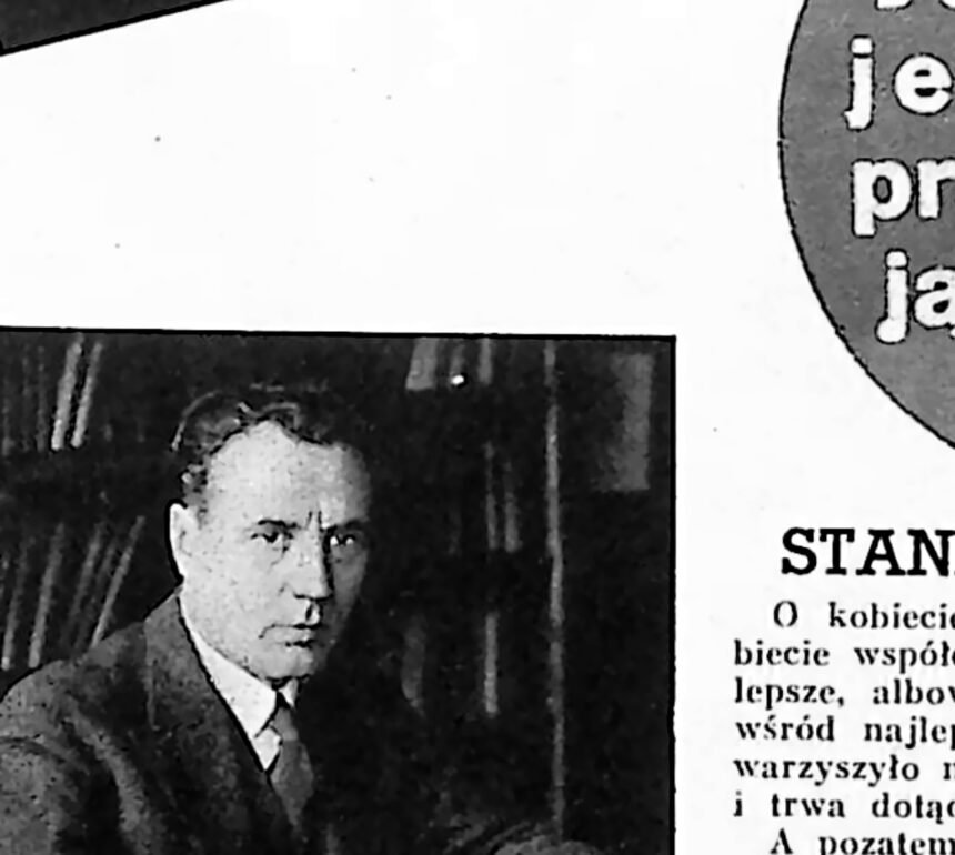 Mężczyzna w garniturze przy biurku, portret prasowy z 1935 roku.