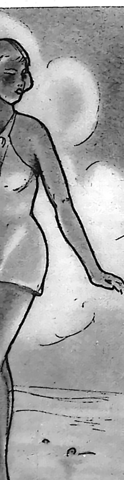 Rysunkowa ilustracja do noweli: młoda kobieta na plaży