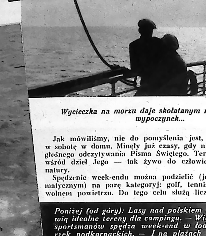 Żaglówka na morzu podczas week-endowej wycieczki, lata 30.