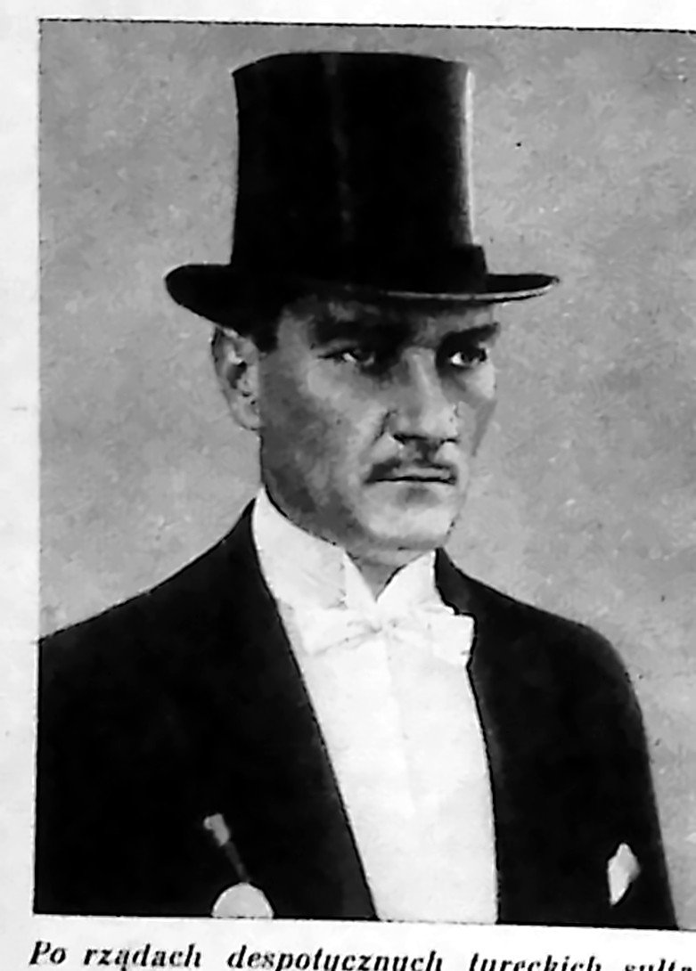 Portret Mustafy Kemala Atatürka w cylindrze i fraku