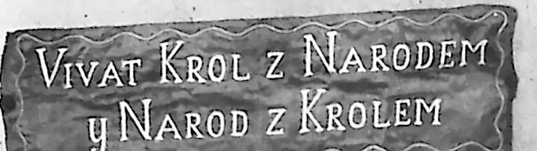 Czarna wstęga ze złotym napisem „Vivat Król z Narodem y Naród z Królem”. Fotografia z 1926 r.