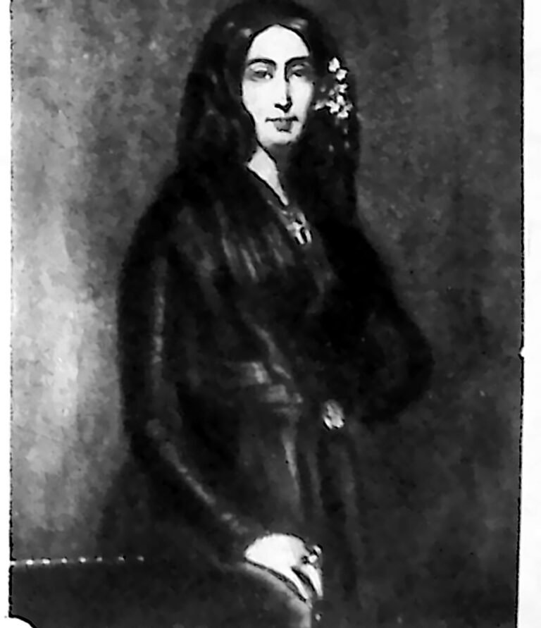 Malowany portret George Sand w ciemnej sukni, w całej postaci. Fotografia z 1926 r.